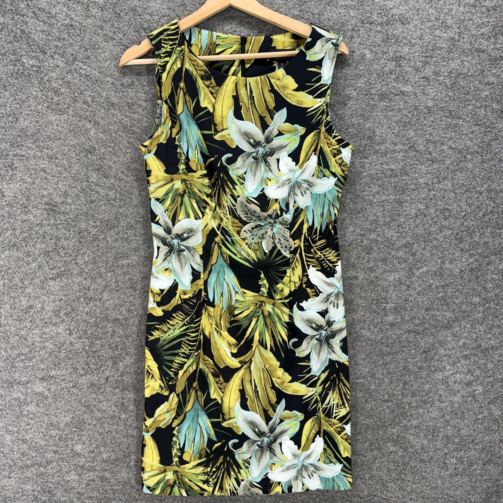 Connected Apparel Dress Women 10 Black Floral Sheath Midi Sleeveless Casual